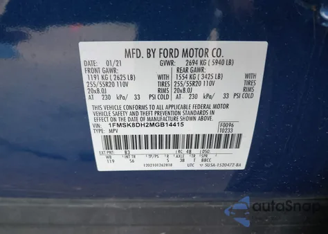 2021 Ford Explorer Xlt из США, поврежденный, VIN 1FMSK8DH2MGB14415